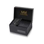 Massi Morino Tie and Pocket Square Set Men incl. Cufflinks, Tie Pin and Gift Box - Men's Tie Set black for Wedding