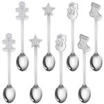 Aodaer 8 Pieces Christmas Stainless Steel Tea Spoons Christmas Tableware Spoons Set Snowman Star Gingerbread Man Stocking Spoons for Xmas Stocking Fillers Party and Home