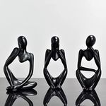 SIETIOJI 3 Pcs Thinker Resin Statue Set, Thinker Statue Personalized Abstract Ornament for Office Living Room Desk Room Decor (Black)