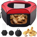 Foldable Brooder Box for Chick,Chick Fence Portable Dog Playpen Cage with Floor Mat, Large Dog Tent Oxford Fabric Cage Indoor/Outdoor, Red and Black