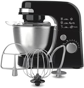 Hamilton Beach Electric Stand Mixer, 4 Quarts, Dough Hook, Flat Beater Attachments, Splash Guard 7 Speeds with Whisk, Black