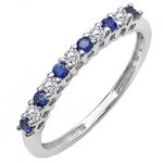 Dazzlingrock Collection 10K Round White Diamond & Blue Sapphire Anniversary Stackable Wedding Band, White Gold, Size 8