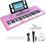 61 Key Electronic Keyboard Piano with Lighted Up Keys, Musical Mini Keyboard Piano with Microphone, Music Rest, Teaching Modes, Digital Portable Learning Keyboards for Beginners Kids Adults, Pink