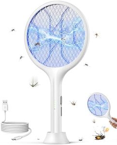 VIWAVE Electric Fly Swatter 4000V Rechargeable Fly Zapper Racket, 1800mAh USB Charging Mosquito Bug Killer with Power Display, Stand Base, 3 Layer Mesh Electric Fly Bat for Indoor Outdoor White