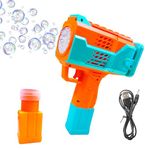 VGRASSP Rechargeable Automatic Bubble Blower Gatling Gun Toy for Kids with Cool LED Light and Music - Enjoy The Fun and Mess-Free Indoor-Outdoor Play - Color As Per Stock