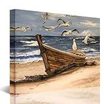 Sandy Beach Old Fishing Boat Canvas