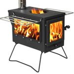 DWD® "Kielder" Camping Stove Outdoor Portable Wood Log Burner Stove/Cooking Hob or Grill with Flue, Spark Cap,Oversized Heat Resistant Full Glass Windows on Fire Box Side Racks, Carry Bag, gloves