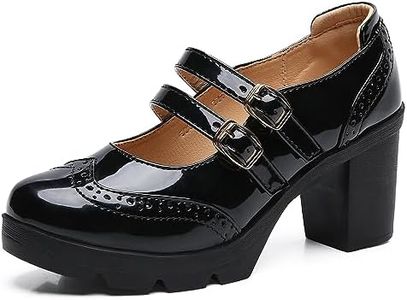 DADAWEN Women's Chunky Low Block Heels Mary Jane Closed Toe Work Pumps Comfortable Round Toe Oxfords Dress Wedding Shoes Double Buckles Black US Size 9.5