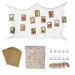 Photo Hanging Display Frames Fishing Net Wall Decorations with 10 Traceless Wall Nails, 10 Kraft Paper Photo Frame for Hawaiian Party Home Decorations (79 x 40inch)