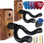 ClefArc Guitar Wall Mount 2 Pack, Black Walnut Guitar Wall Hangers, Guitar Picks, Pick Holder, Guitar Accessories, U-Shape Hardwood Guitar Hanger, Gifts for Guitarists, with 6 Assorted Guitar Picks