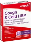 Leader Cough and Cold HBP Medicine, Decongestant-Free Antihistamine, Cough Suppressant - Relieves Cough, Runny Nose, Sneezing and Cold Symptoms for People with High Blood Pressure, 16 Tablets, 1 Pack