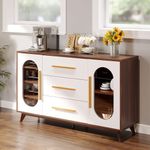 DWVO Storage Cabinet, 59'' Sideboard Buffet Cabinet with Storage, Coffee Bar Cabinet with 3 Drawers, 2 Glass Doors, Capacity 300 lbs, Credenza for Kitchen, Living Room, White Brown