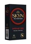 SKYN Intense Feel Condoms Pack of 10 SKYNFEEL Latex Free Condoms for Men, Regular Size Condoms, Thin Condoms, Ribbed and Dotted Straight Shape, Lubricated, 53mm Wide