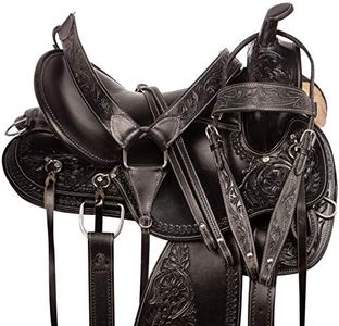 Acerugs Brown Black 15 16 17 18 in Western Horse Saddle Leather Ranch Hand Tooled Pleasure Trail Gaited Tack Set (Black, 16")