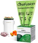 GreFusion Compostable Caddy Liners 6 Litre x 150 Bags, Compostable food waste bags 6L/10L/30L for Kitchen compost bin