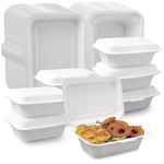 100 Pack Clamshell Take Out Food Containers, 7 x 5 Inch Disposable To Go Containers, Compostable To Go Boxes, Biodegradable Food Containers Made of Sugar Cane Fibers