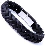 Urban Jewelry Unique Braided Black Cuff Leather Bracelet for Men with Elegant Stainless Steel Clasp