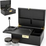 UkGlass Large Bamboo Wooden Stash Box with combination Lock, Rolling Tray and Glass Storage Jars - Wood Storage Rolling Set with Lock and Smoking Accessories Kit (Black Wooden Stash Box)