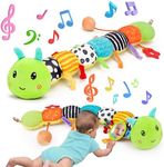 Baby Sensory Toy 0-6 Month Music Animal Stuffed Plush Caterpillar Toy for Infant 0-3-6 Month Tummy Time with Baby Mirror Crinkle Rattle for 6-12 Month Carseat Toy for Newborn Boys Girls Shower Gifts