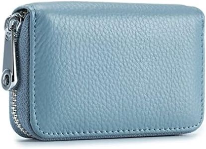 EASTNIGHTS RFID Credit Card Holder Genuine Leather Credit Card Wallet with Zipper (sky blue)
