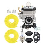 MOTOALL XT140B Carburetor for John Deere T105C Weed Wacker XT140B T105S UT15150 T26SB XT105SB UT-26032 UT-26035C UT-26100 UT-26100A String Trimmer with Spark Plug Fuel Line Gasket