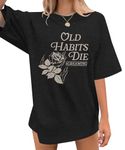 UNIQUEONE Oversized Country Concert Shirt Women Retro Rose Graphic Tees Music Album Shirts Fall Casual Tops