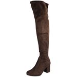 LoudLook Ladies Over The Knee Boots Faux Suede Thigh High Mid Heel Stretch Office Work Winter Shoes Sizes Brown 6