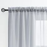 MYSTIC-HOME Sheer Curtains 63 Inch Length, Rod Pocket Voile Drapes for Living Room, Bedroom, Window Treatments Semi Crinkle Curtain Panels for Yard, Patio, Parlor, Set of 2, 52"x 63", Silver Grey