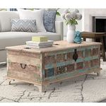 JAE Furniture Wooden Carved Coffee Table with Storage | Wooden Trunk Cum Centre Table | Tea Table for Living Room | Coffee Tables for Living Room Furniture | Mango Wood | Rustic Finish