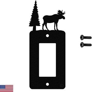 Moose & Cabin Single Gang Light Switch, GFCI Power Outlet, Wall Plate (Single Rocker (GFCI), Black)