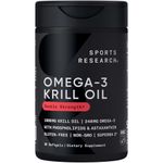 Sports Research Krill Oil Supplement with EPA & DHA Omega 3, Phospholipids & Astaxanthin from Antarctic Krill - Highest Concentration of Krill Oil for Men & Women - 1000mg, 30 Softgel Capsules