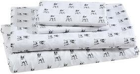 Beatrice Home Fashions Printed Microfiber Sheet Set, Soft Comfortable Easy Care, Includes 1 Fitted Sheet with 12" Deep Pockets, 1 Flat Sheet, Pillowcase, Queen, White Bulldogs