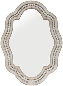 PARISLOFT Oval Vanity Decorative Wall Mirror with Beaded and Scalloped Edges, Vintage Rustic Mirror Decor for Bathroom Bedroom Living Room Home House Office Entryway,27" Tall