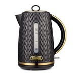 Tower T10052BLK Empire 1.7 Litre Kettle with Rapid Boil, Removable Filter, 3000W, Black with Brass Accents