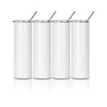 PYD Life Sublimation Blanks Tumbler Skinny 30 OZ Straight Stainless Steel Coffee Tumbler with Lid and Metal Straw for Tumbler Press Machine Heat Transfer 4 Pack