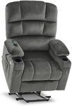 MCombo Dual Motor Power Lift Recliner Chair with Massage and Heat for Elderly People, Infinite Position, USB Ports, Cup Holders, Fabric 7680 (Large-Regular, Grey)