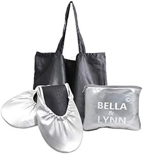 Foldable Shoes Travel Ballet Flats with Expandable Tote Bag for High Heels Folding Womens Shoes, Silver, 7-8