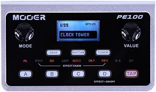 MOOER PE100 Portable Desk Top Guitar Multi Effects with 198 presets, 36 effects, Drum Machine, Metronome, Tap Tempo, Aux In Headphone