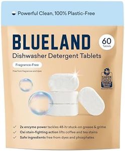 BLUELAND Dishwasher Cleaning Tablets 100% Plastic Free 60 Pack Unscented Eco Friendly Natural Sustainable
