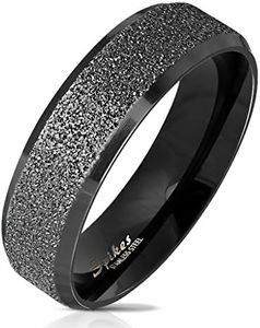 Paula & Fritz Anello Donna in Acciaio Inox, Anello di Fidanzamento, Anello dell'amicizia, Anello Partner, Blu, Nero, Argento Lucido con Angoli arrotondati e, 61 (19.4), R-M-6390K_100