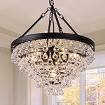 Wellmet Crystal Chandelier, Modern Farmhouse 6 Lights Tiers Crystal Light, Rustic Hanging Ceiling Pendant Lighting Fixture for Foyer, Bedroom, Living Dining Room, Entryway, Kitchen Island, 20”Dia