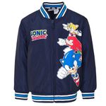 SEGA Sonic the Hedgehog Zip Up Varsity Bomber Jacket Little Kid to Big Kid Sizes (4-14-16), Navy, 14-16