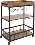 Sunnydaze 35-Inch 3-Tier Industrial Rolling Bar Cart for The Home - Wine and Glass Rack