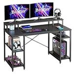 Bestier Gaming Desk 140CM Computer Desk with Monitor Shelf Home Office Desk with Open Storage Shelves Writing Gaming Study Table Workstation for Small Space (Carbon Fiber)