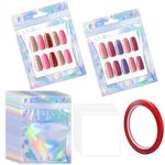 YHNTGB 100 Pack Empty Press on Nail Packaging Nail Cases for Press ons Press on Packaging Including 100 PCS Holographic Bags and 100 PCS White Card with Transparent Tape for Press on Nail Business