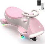 FanttikRide 12V N7 Pro Electric Wiggle Car with Pedal, Rechargeable Battery, 2 in 1 Swing Car, 2 Speed Ride On Toy, Anti-Rollover, Flashing Wheels, Bluetooth, for Ages 3 and Up, 150 Lbs,Pinkish White