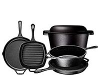 Pre Seasoned Cast Iron 6 Piece Bundle Gift Set, Double Dutch, Multi Cooker, Skillet & Square Grill Pan, Kitchen and Outdoor Camping Cookware/Bakeware Set (6 Piece)