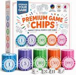 Jirovae 100 PCS Poker Chip Set, Colorful Game Chips with 4 Dice, Storage Bag & Box, Portable Game Tokens for Use as Bingo Chips or Mahjong Chips, Board & Card Games, Ages 13+