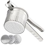 GloTika Large 15oz Potato Ricer Masher with 3 Interchangeable Discs, Heavy Duty Stainless Steel Potato Masher with Ergonomic Handle - Essential Kitchen Tool for Mashed Potatoes and Noodles