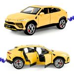 VikriDA Big Size 1:24 Scale Diecast Model Car - Lambo Urus with Smoke,Sound and Light Effects - Pullback Vehicle Toy Collection for Kids, Yellow